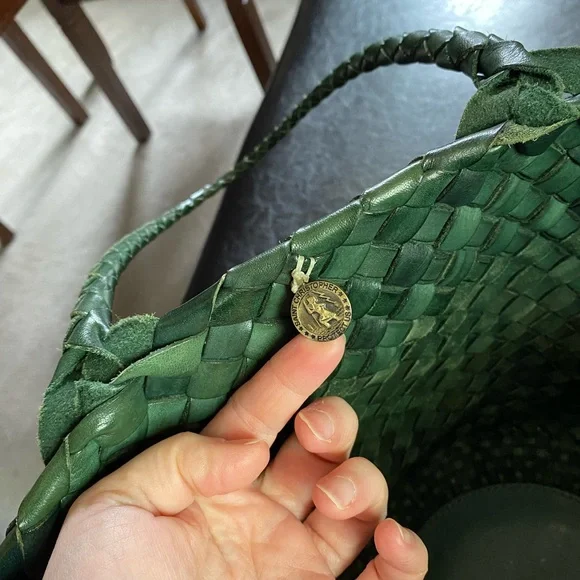 Dragon Diffusion Egola forest Green Woven Leather Tote - Picture 9 of 15